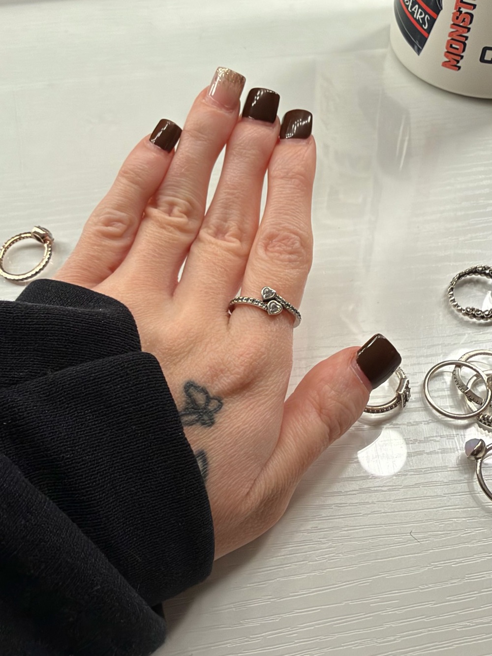 Pandora Sterling Silver Heart Accent Stackable Ring - Size 6 US